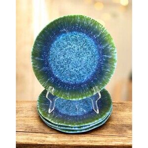 Topmela Melamine Dinner Plate Teal Turquoise Galaxy Swirl Design 10 7/8” QTY 4